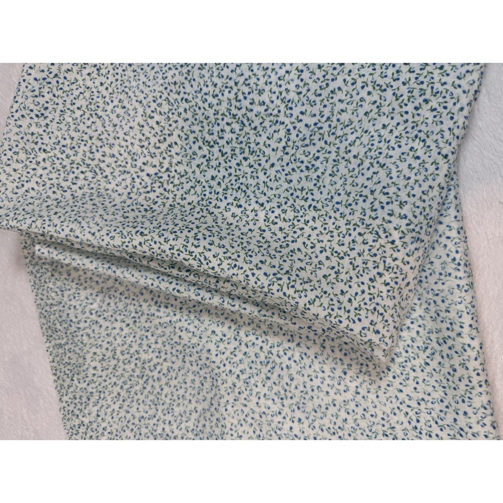 2 VTG Blue‎ Floral Linen Fabric Pieces Cottage Grandma Coquette Feminine